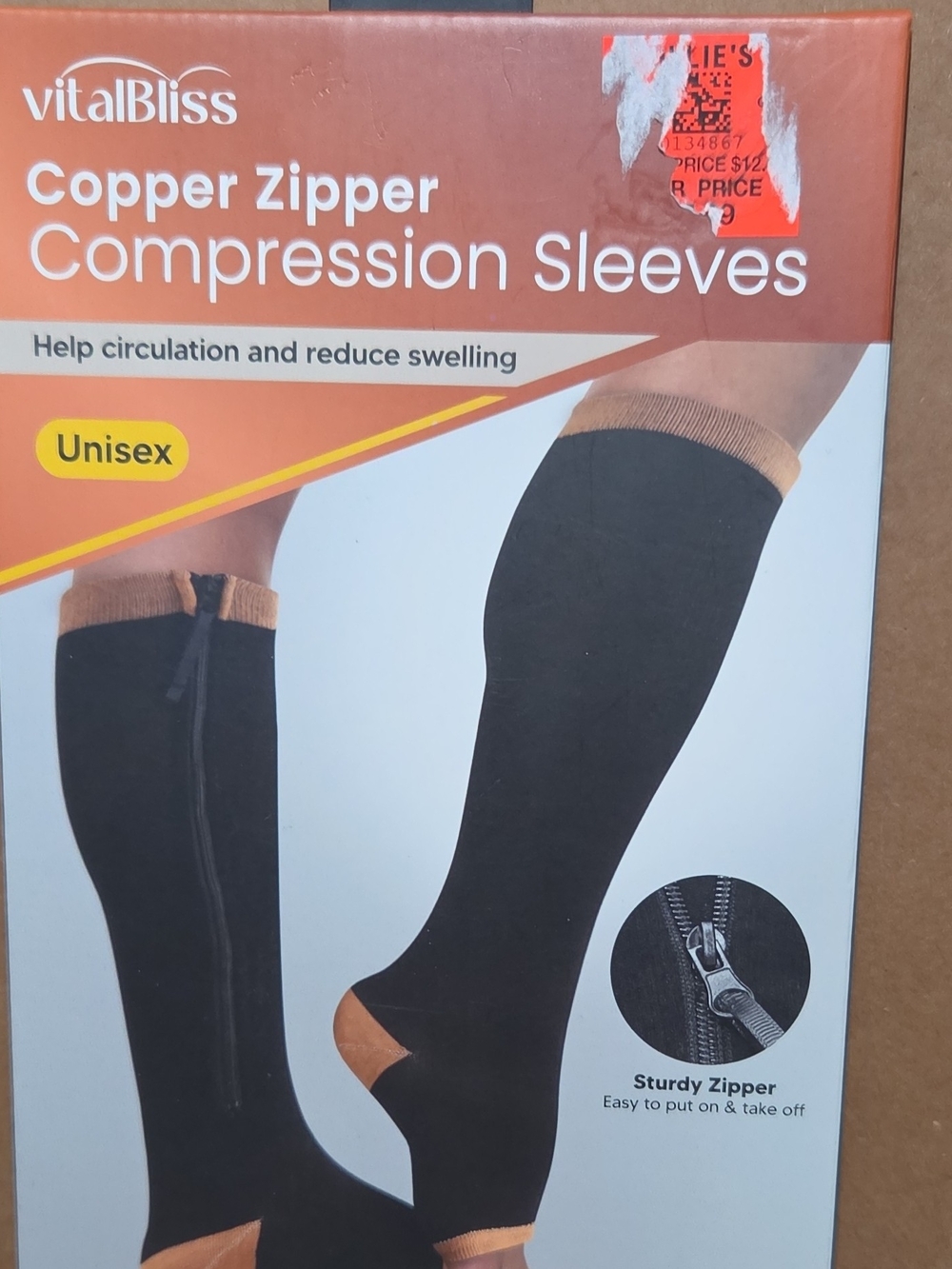 Copper Zipper Compression Sleeves - Black with Tan Trim